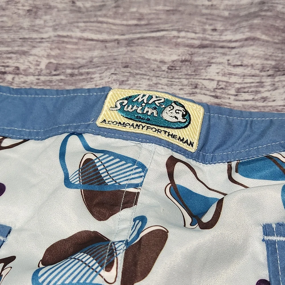 Mr. Swim‎ Blue Brown Design Swim Trunks Lined Beach Men's Size 34